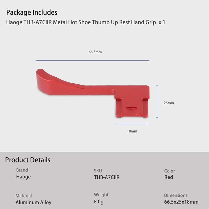 Haoge THB-A7CIIR Metal Hot Shoe Thumb Up Rest Hand Grip for Sony α7Cii,Alpha 7CII,A7CR,Camera Accessories Red