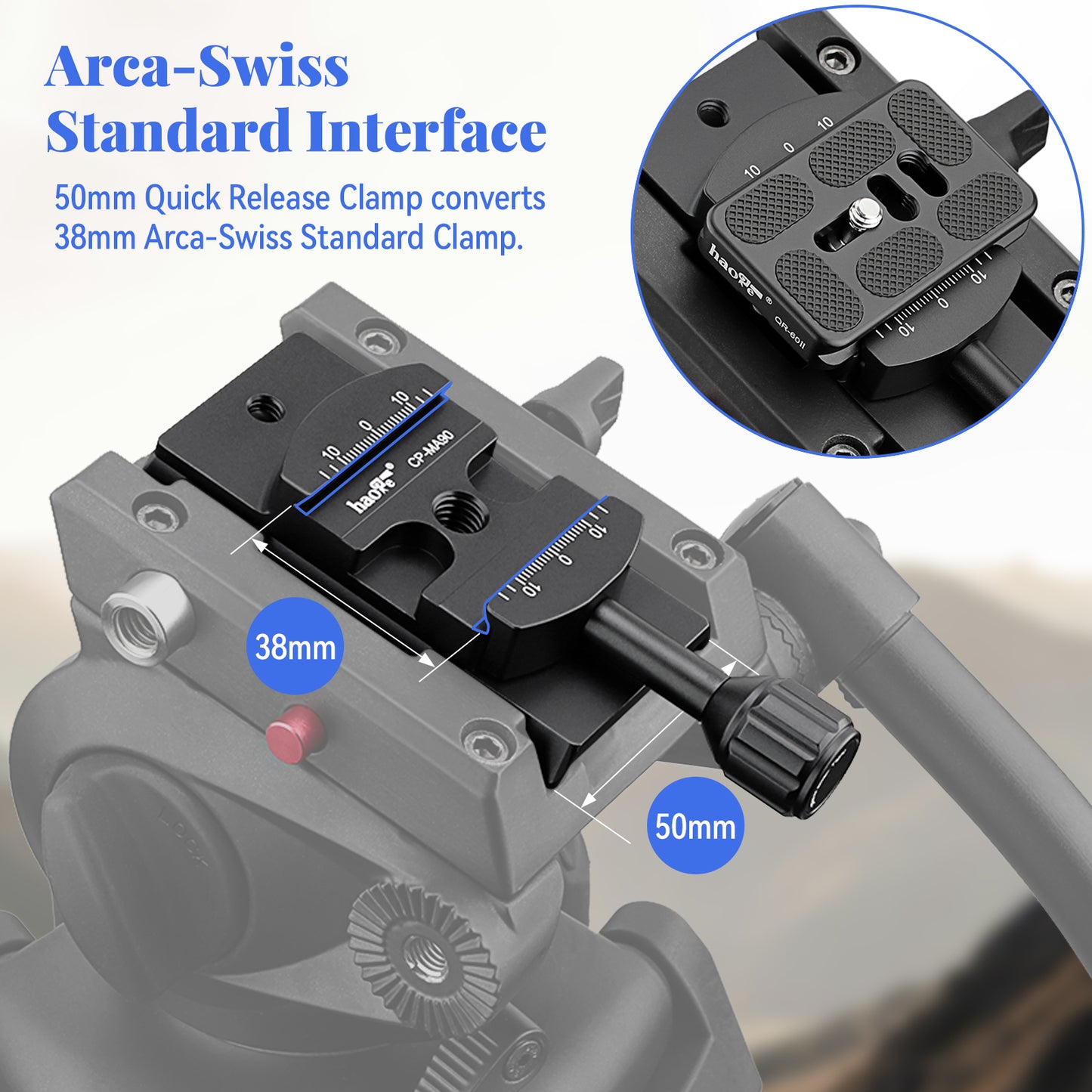Haoge CP-MA90 Quick Release QR Clamp Adapter Convertor for Select Manfrotto Sachtler Benro Sirui Tripod Fluid Video Head to Arca-Swiss Compatible
