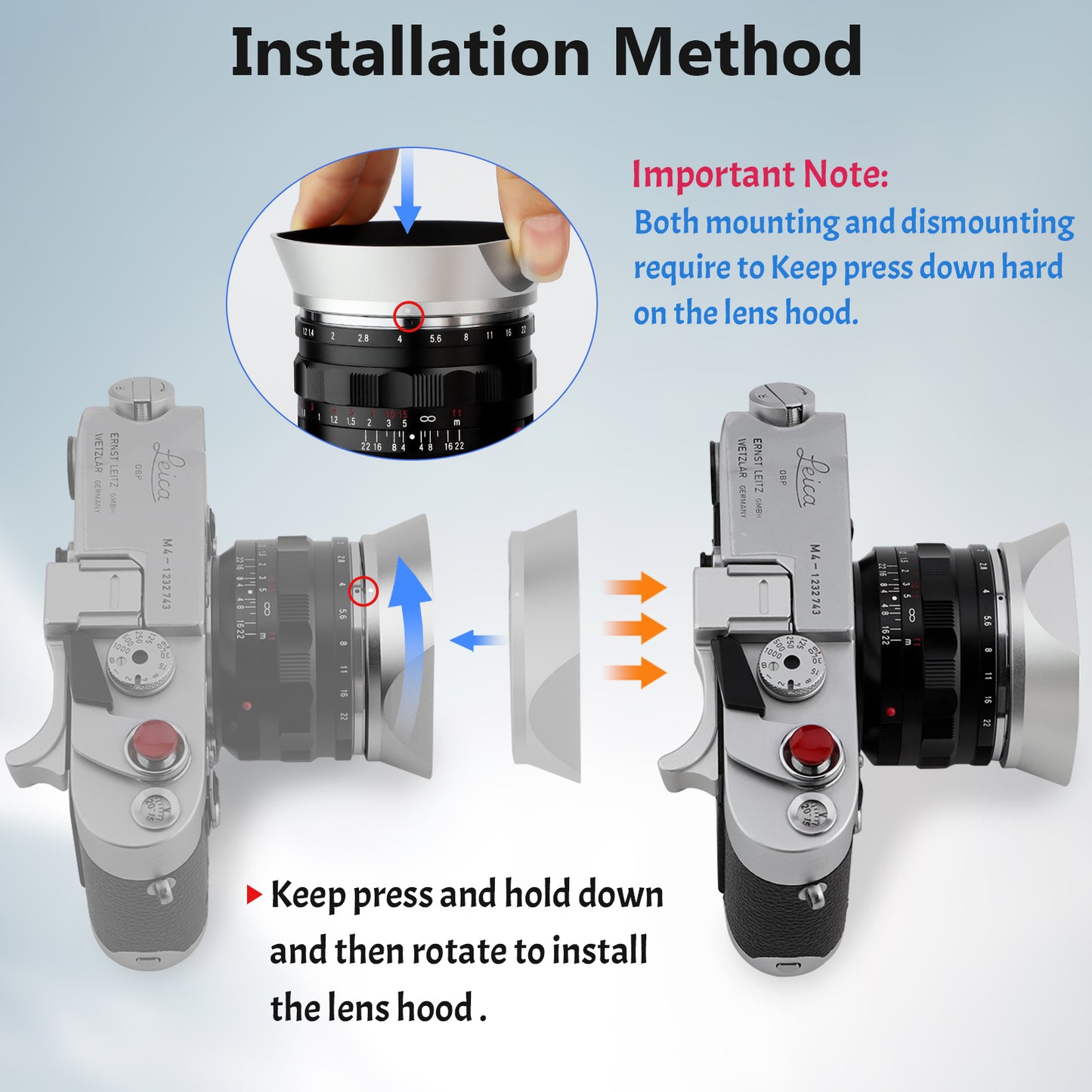 Haoge Metal Square Bayonet Lens Hood for Voigtlander Nokton Aspherical ASPH 40mm f1.2 VM,35mm f/1.2 II/III VM, 50mm f1.2 VM Leica M-Mount Lens replaces LH-8 Shade LH-VM35MS Silver