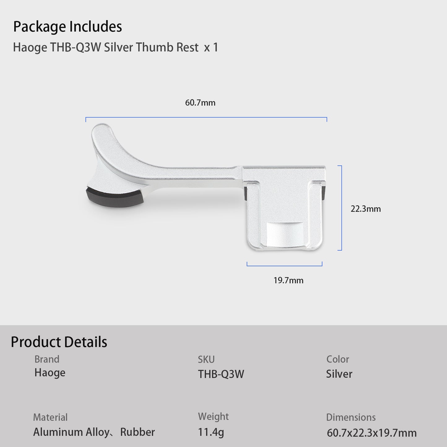 Haoge Metal Thumb Up Grip for Leica Q3 / Q3 43 Camera Support Handgrip Accessories THB-Q3W Hot Shoe Thumb Up Rest