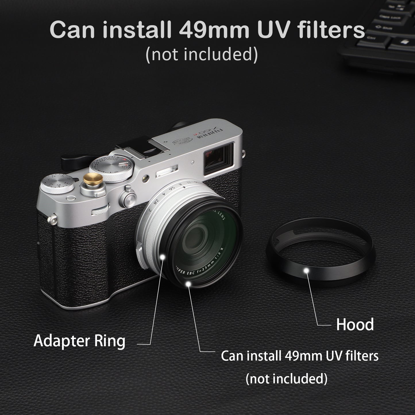 Haoge 3in1 Lens Hood with Adapter Ring with Cap Set for Fujifilm Fuji X100VI Camera Black LH-X53B