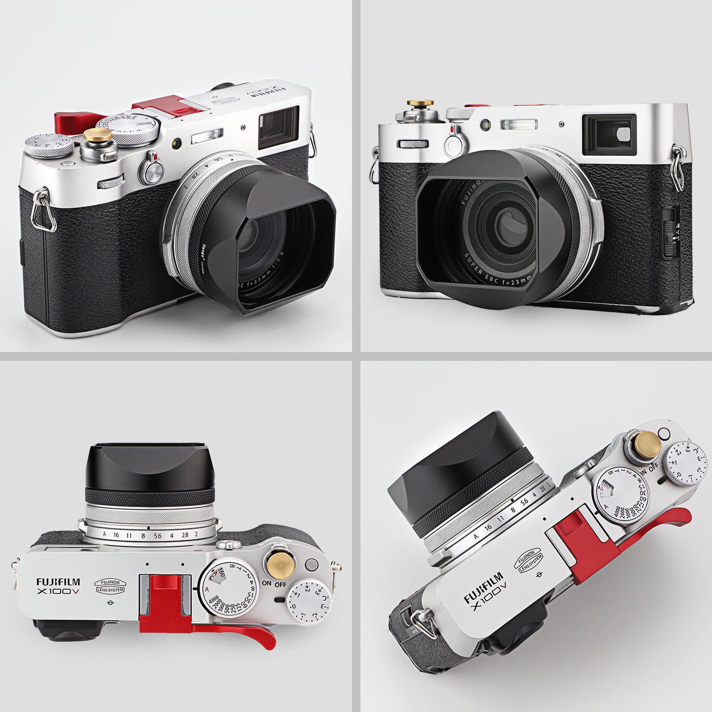 Haoge LH-X54B Square Metal Lens Hood with 49mm Adapter Ring for Fujifilm Fuji X100VI x100v Camera Black