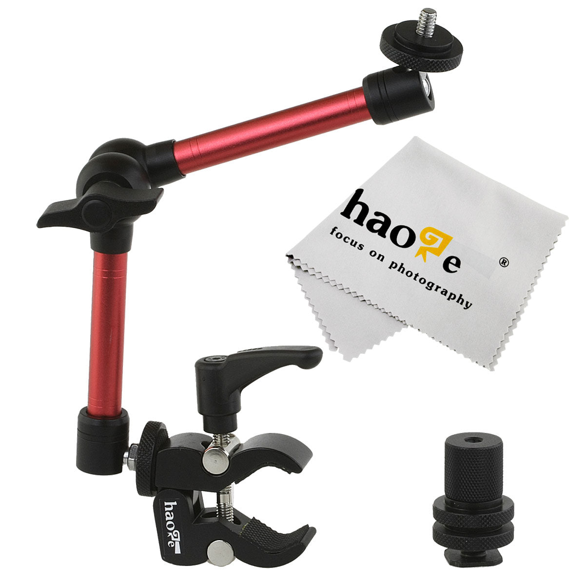 Haoge 11 inch Articulating Friction Magic Arm with Small Clamp Crab Pliers Clip for HDMI LCD Monitor LED Light DSLR Camera Video Tripod Red
