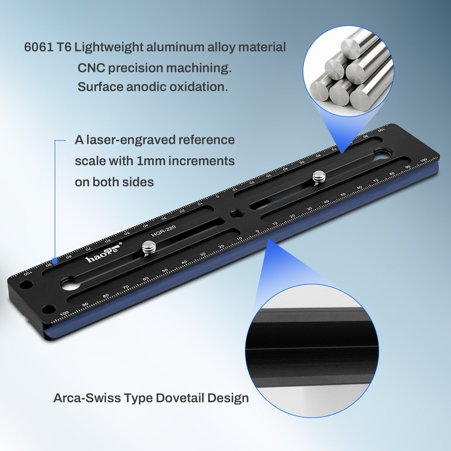 Haoge 220mm Multi-purpose Long Quick Release Extender Rail Sliding Plate for Camera Tripod Ballhead Clamp fit Benro Arca Swiss Sunwayfoto