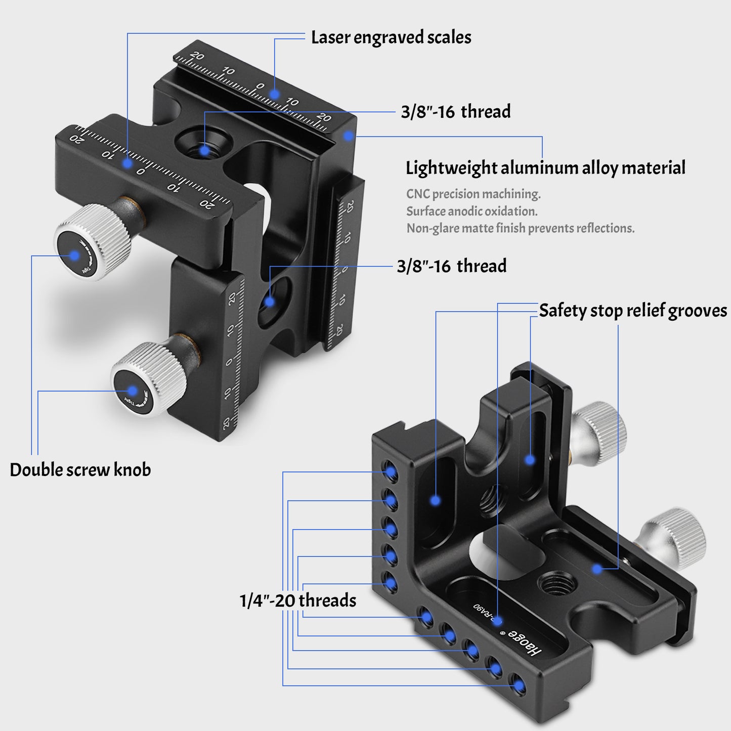 Haoge CP-RA90 Right Angle Clamp 90 Degree Double Quick Release L Clamp with 1/4 Screw Thread for Arca Swiss RRS Benro Rail Plate Nodal Slide