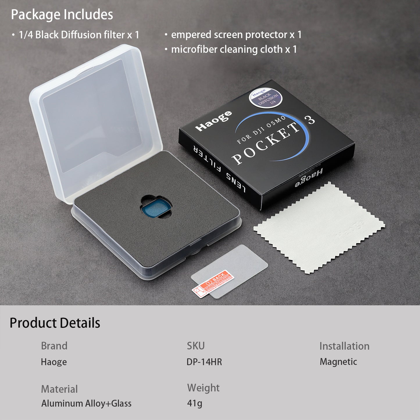 Haoge Magnetic Black Diffusion 1/4 Effect Filter for DJI Osmo Pocket 3 Creator Combo,Lightweight Multi-Coated Lens,Softens Highlights & Reduces Contrast