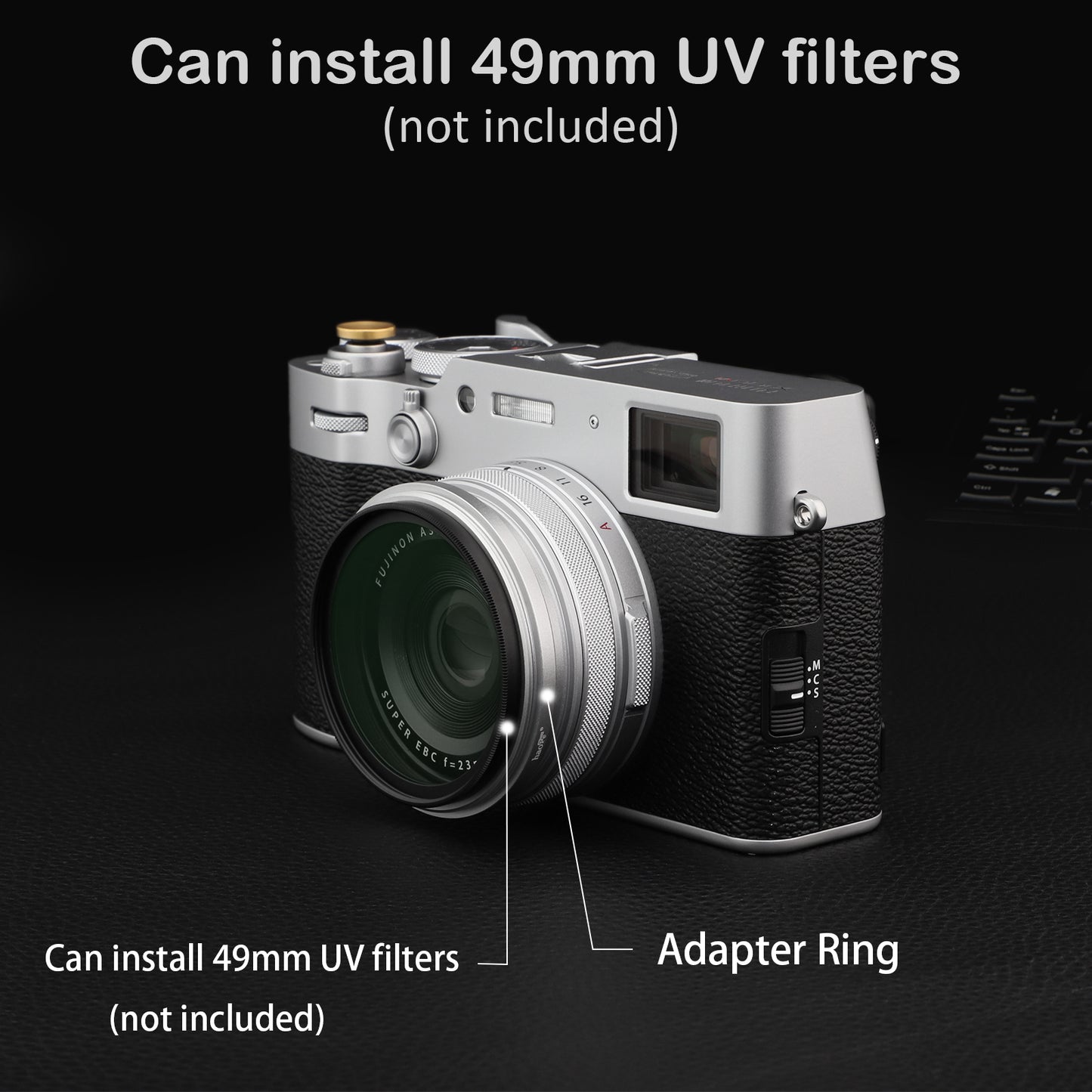 Haoge Lens Filter Adapter Ring for Fujifilm X100VI Fuji FinePix X100V Camera fit 49mm UV CPL ND Filter Lens Cap Replace Fujifilm AR-X100 Silver