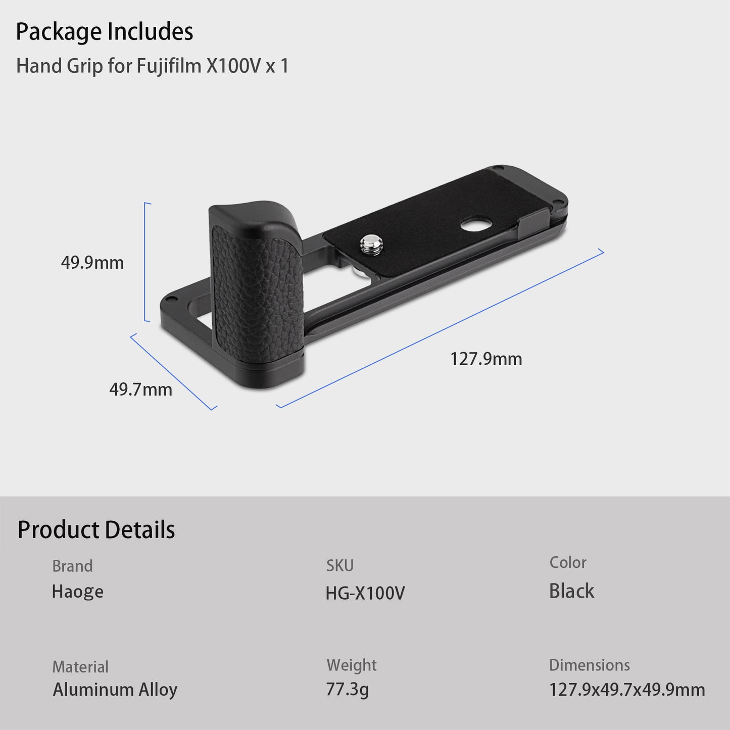 Haoge HG-X100V Quick Release Plate Camera Bracket Holder Hand Grip for Fujifilm Fuji X100V Camera fit Arca Swiss Sunwayfoto Kirk RRS Benro