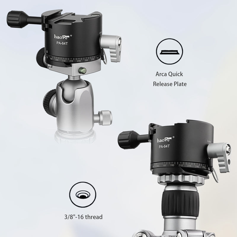 Haoge PA-64T 64mm Panoramic Panorama Pano Indexing Index Rotator Tripod Monopod Head - 10 Detent Interval Quick Release Clamp fit Arca Swiss
