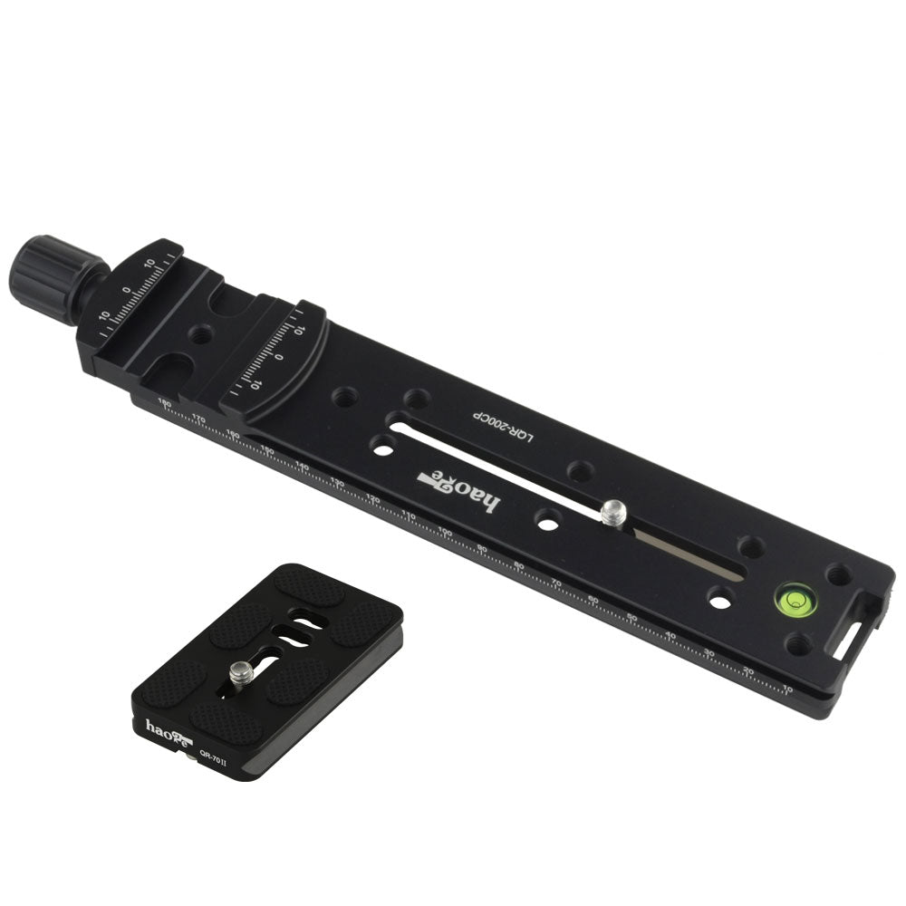 Haoge 200mm Nodal Slide Double Dovetail Focusing Rail Plate with Metal Quick Release Clamp and 70mm Plate for Camera Panoramic Panorama Close Up Macro Shoot fit Arca Swiss RRS Benro Kirk