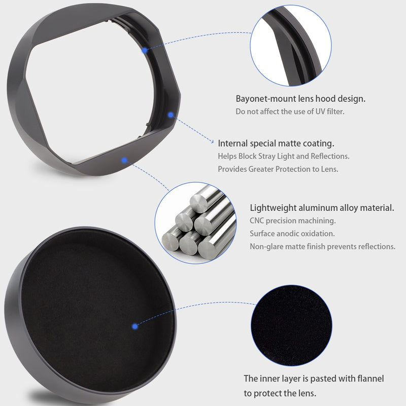 Haoge Bayonet Square Metal Lens Hood for Sony FE 50mm F1.4 GM Lens Shade with Metal Cap (SEL50F14GM)