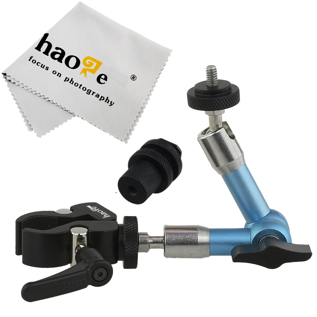 Haoge 7 inch Stainless Steel Articulating Friction Magic Arm with Small Clamp Crab Pliers Clip for HDMI LCD Monitor LED Light DSLR Camera Video Tripod Blue
