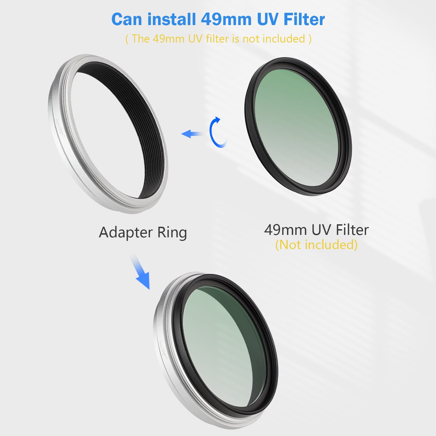Haoge Lens Filter Adapter Ring for Fujifilm X100VI Fuji FinePix X100V Camera fit 49mm UV CPL ND Filter Lens Cap Replace Fujifilm AR-X100 Silver