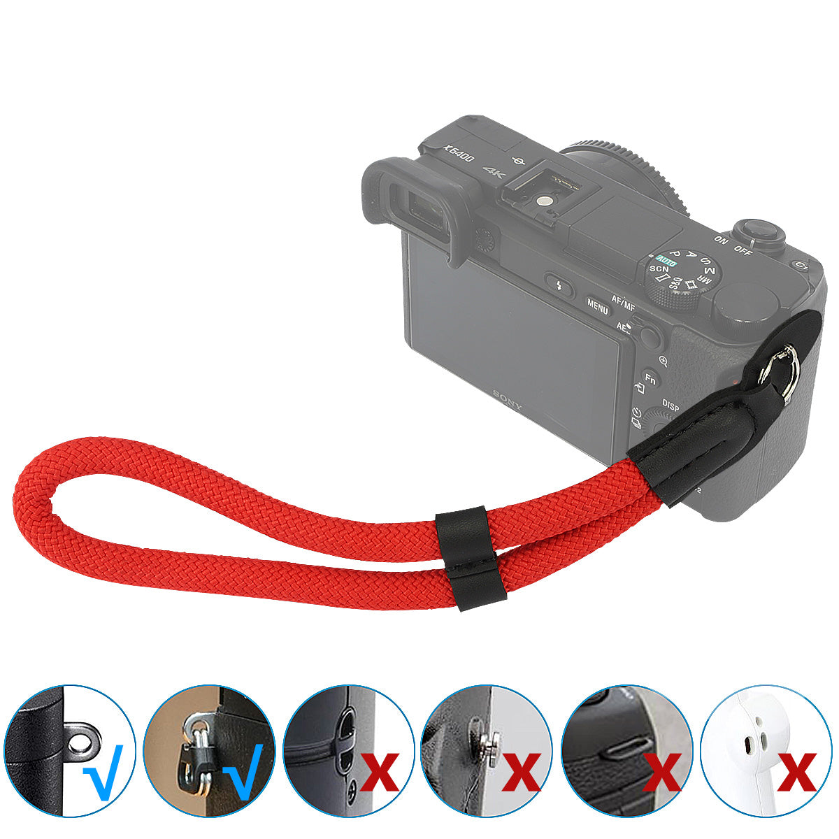 Haoge Camera Hand Wrist Strap for Sony a7, a7 II, a7 III, a7R, a7R II, a7R III, a7R IV, a7S, a7S II, a9, a9 II, a99 II, RX10, RX10 II, RX10 III, RX10 IV, RX1R, RX1R II Climbing Rope Red