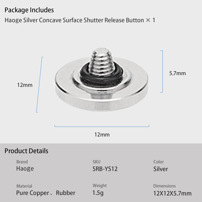 Haoge 12mm Metal Shutter Release Button for Fujifilm XT5 X-Pro3 XT50 Nikon Zf DF and Leica M10 M-11 Q3 Q3-43 D-LUX 8 Concave Surface Silver,New version: diameter 12mm