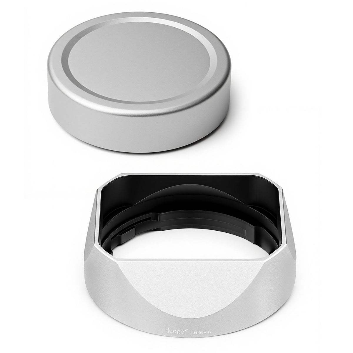 Haoge Metal Square Lens Hood for Fujifilm XF 23mm F2 R WR ,XF 35mm F2 R WR, XC 35mm F2 Lens, With Metal Front Cap Silver