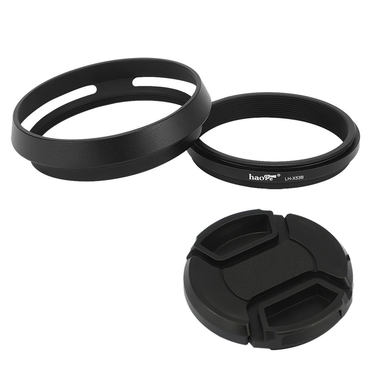 Haoge 3in1 Lens Hood with Adapter Ring with Cap Set for Fujifilm Fuji X100VI Camera Black LH-X53B