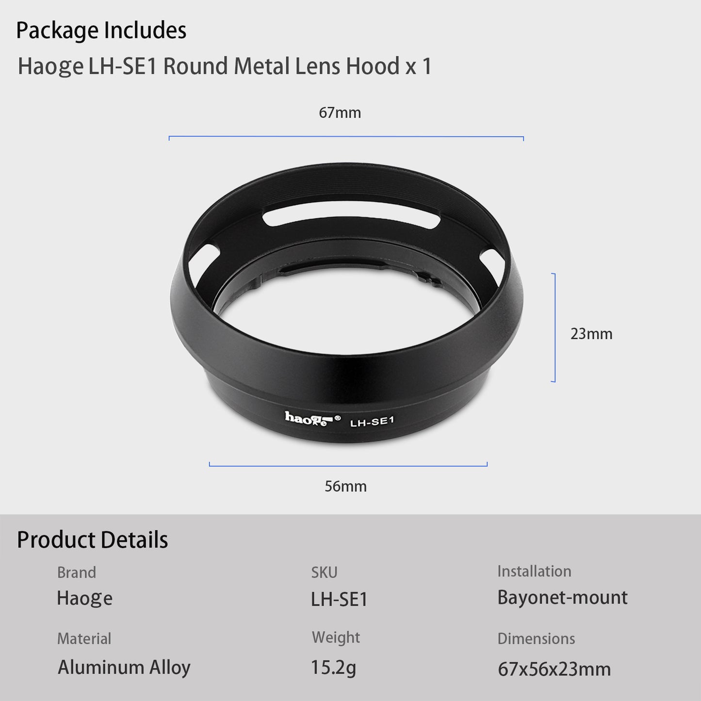 Haoge Round Metal Bayonet Lens Hood Shade for Sony Cyber Shot DSC RX1 RX1R RX1RII RX1RIII Camera and Sony FE 35mm F2.8 ,FE 55mm F1.8 ZA Lens Replaces LHP-1