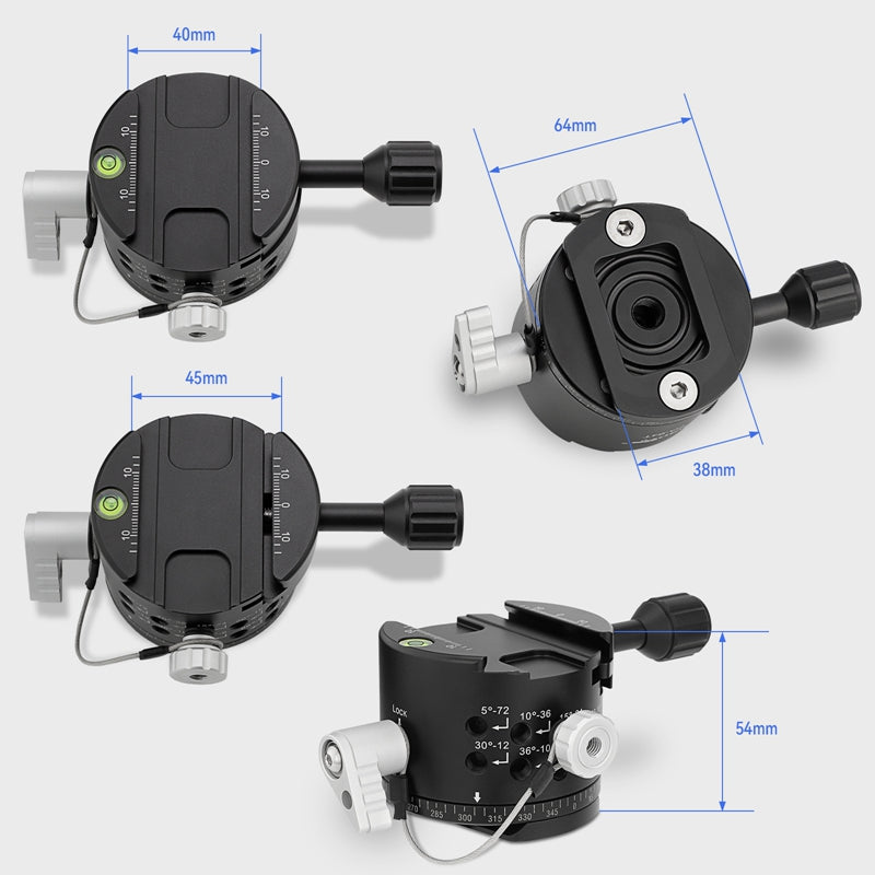 Haoge PA-64T 64mm Panoramic Panorama Pano Indexing Index Rotator Tripod Monopod Head - 10 Detent Interval Quick Release Clamp fit Arca Swiss