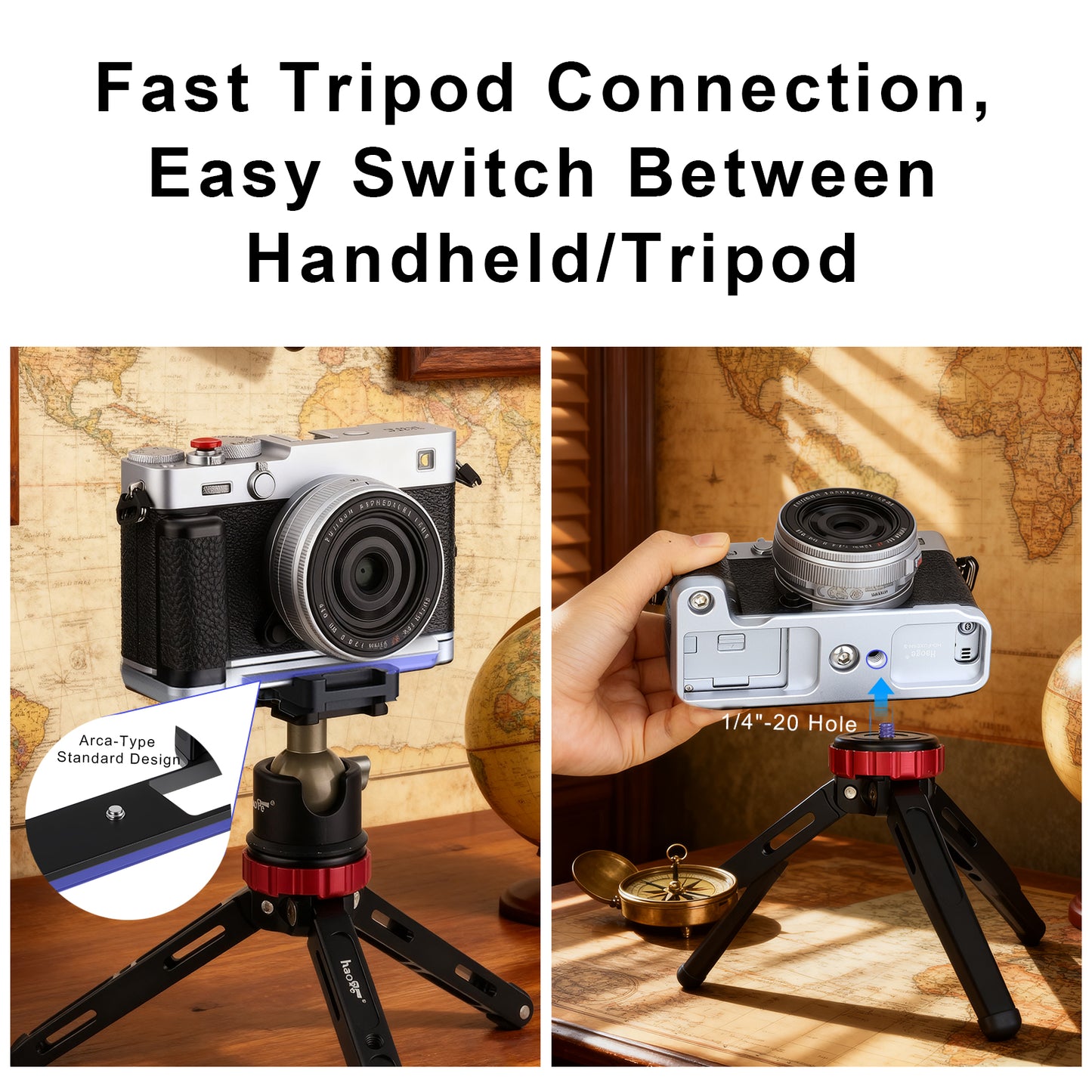 Haoge Handle HandGrip for Fujifilm X-E5 Camera Body L-Shape Grip Bracket HG-FUXE5N-S Silver With Arca-Swiss standard Plate