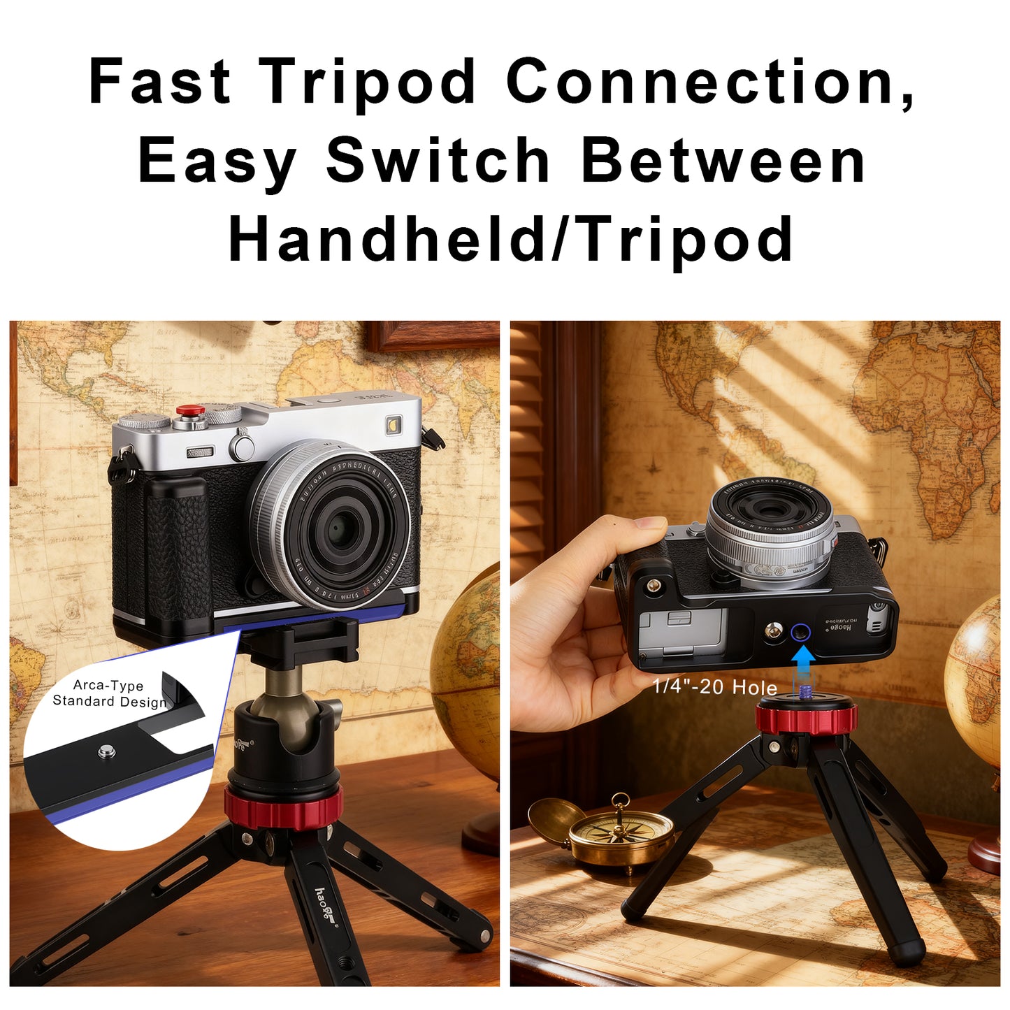 Haoge Handle HandGrip for Fujifilm X-E5 xe5 Camera Body L-Shape Grip Bracket HG-FUXE5N-B Black With Arca-Swiss standard Plate