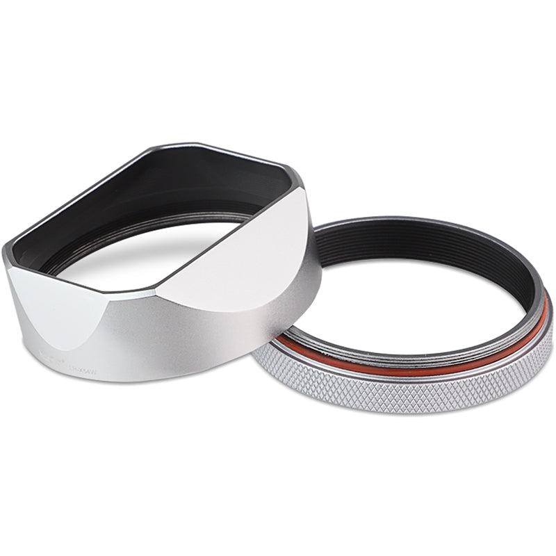 Haoge Square Metal Lens Hood for Fujifilm X100V Fuji X100VI Camera Silver with 49mm UV Filter Adapter Ring