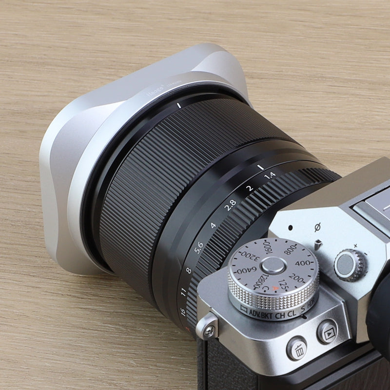 Haoge Silver Metal Square Lens Hood for Fujifilm XF33mm F1.4 R WR Lens, Fujinon XF 16-50mm,Fuji XF 23mm f/1.4 R LM WR lens Hood Shade Bayonet Mount