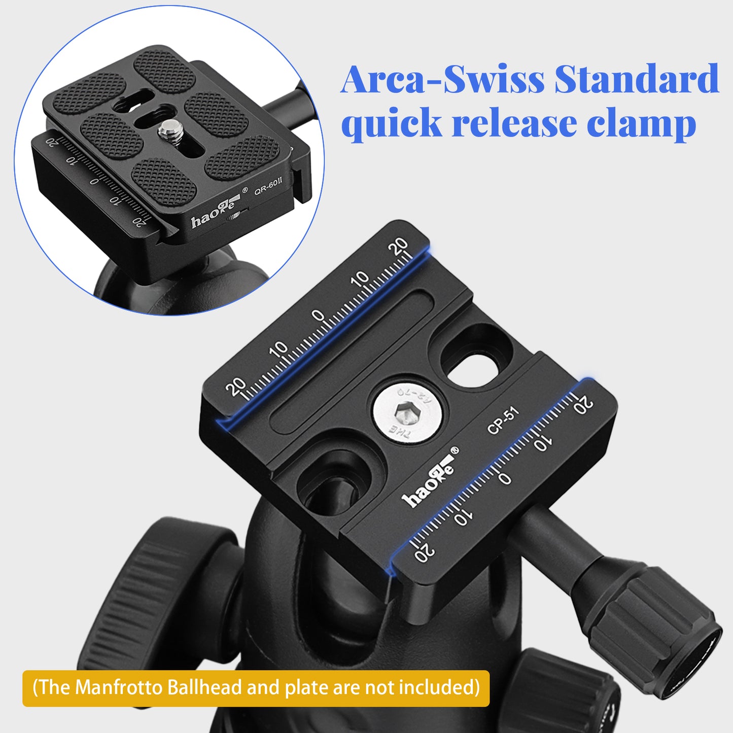 Haoge CP-51 50mm Screw Knob Clamp Adapter Mount for Quick Release QR Plate Camera Tripod Ballhead Monopod Ball Head Fit Arca Swiss