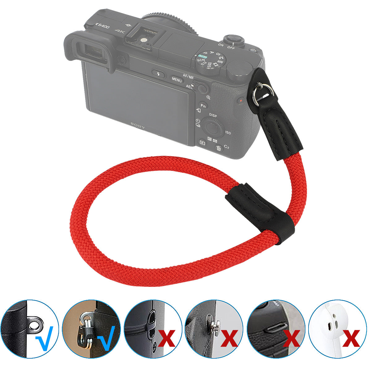 Haoge Camera Hand Wrist Strap for Olympus E-M1 E-M5 II III E-M10 II III E-P5 E-PL5 E-PL6 E-PL7 E-PL8 E-PL9 E-PL10 SH-1 SH-2 SH-3 PEN-F EM1 EM5 EM10 EP5 EPL7 EPL8 EPL9 EPL10 PENF Climbing Rope Red
