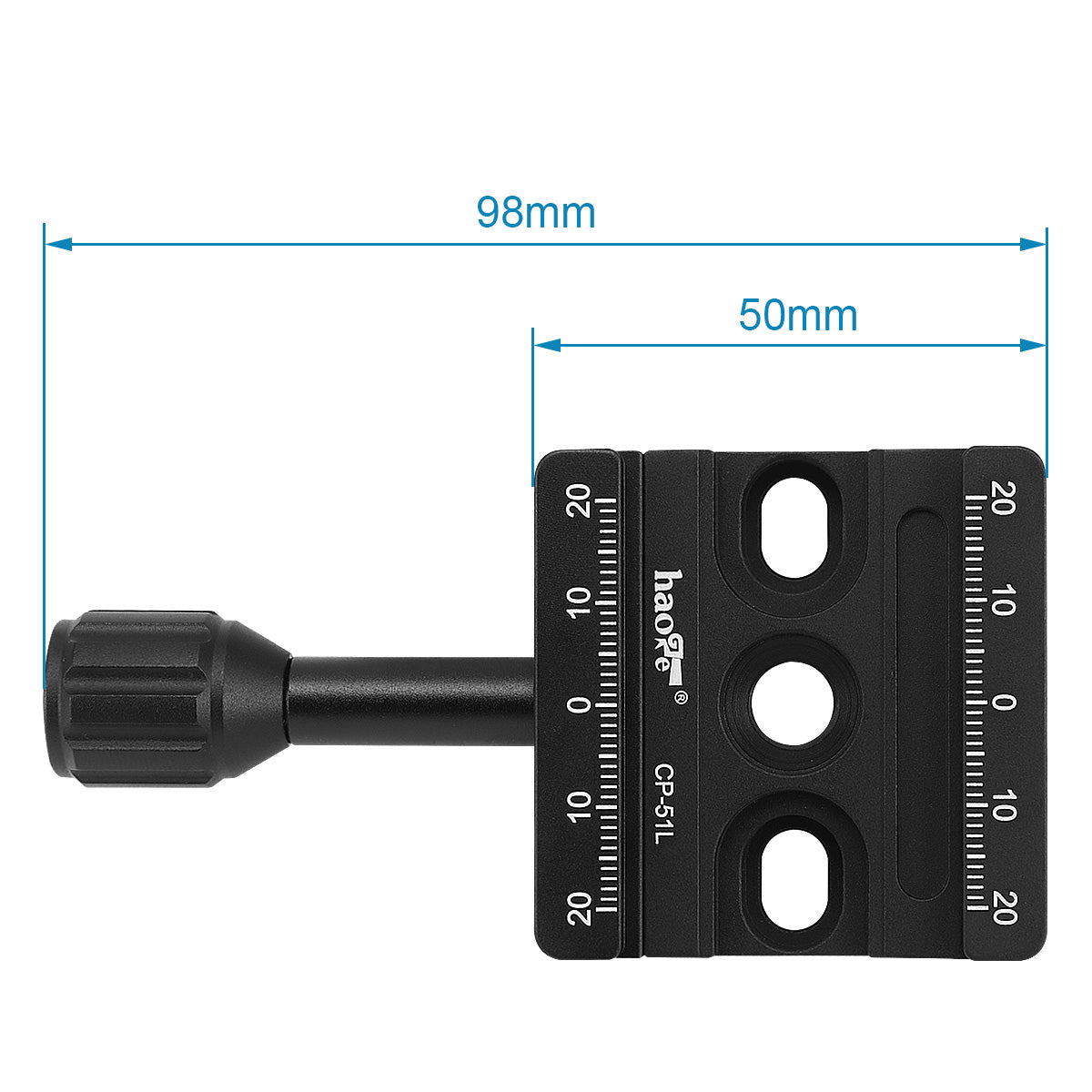Haoge CP-51L 50mm Screw Knob Clamp Adapter Mount with Long Arm for Quick Release QR Plate Camera Tripod Ballhead Monopod Ball Head Fit Arca Swiss