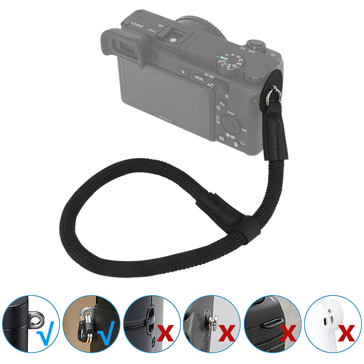 Haoge Camera Hand Wrist Strap for Fujifilm Fuji X-E1 X-E2 X-E2s X-E3 X-E4 X-Pro1 X-Pro2 X-Pro3 X-T1 X-T2 X-T3 X-T4 X-T5 X-T10 X-T20 X-T30 X-T30II X-T50 XE1 XE2 XE2s XE3 XE4 XPro2 XPro3 XT1 XT2 XT3 XT4 XT5 XT10 XT20 XT30 XT30II XT50 Climbing Rope Black