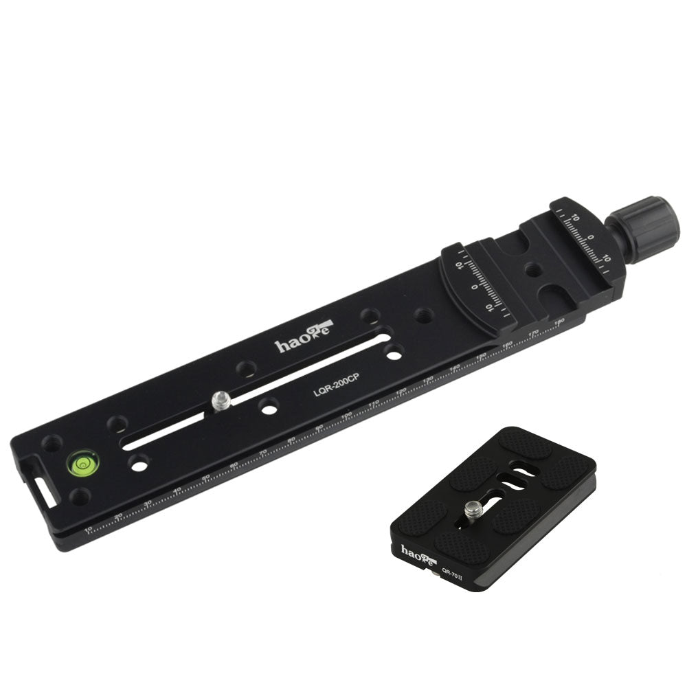 Haoge 200mm Nodal Slide Double Dovetail Focusing Rail Plate with Metal Quick Release Clamp and 70mm Plate for Camera Panoramic Panorama Close Up Macro Shoot fit Arca Swiss RRS Benro Kirk