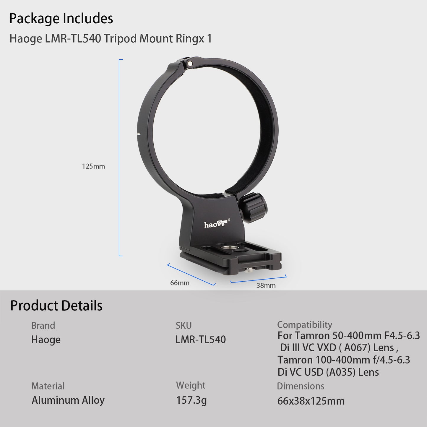 Haoge LMR-TL540 Lens Collar for Tamron 50-400mm A067,100-400mm f/4.5-6.3 Di VC USD A035 Lens built-in Arca Type Quick Release Plate Replace Tamron A035TM