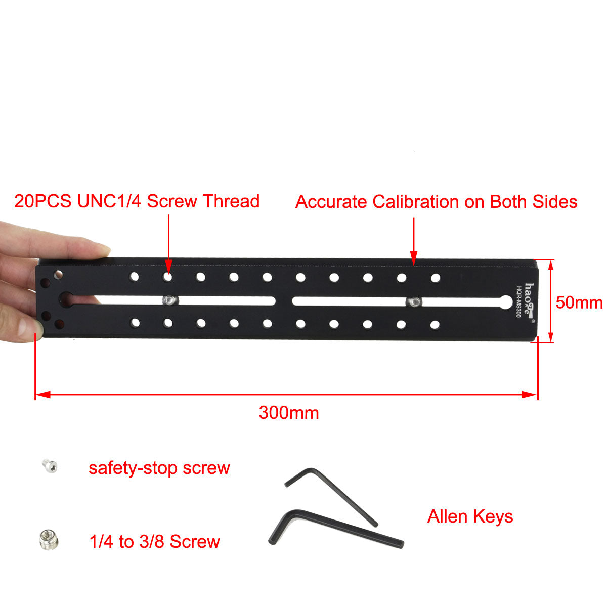 Haoge 300mm Long Sliding Quick Release Plate For Manfrotto Rapid Connect Clamp Benro Sirui Fluid Video Head Tripod Ball Heads