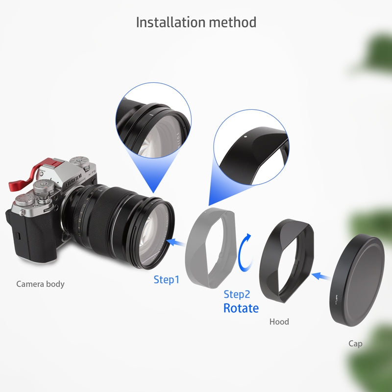 Haoge LH-X165 Square Metal Lens Hood Shade with Metal Cap for Fujifilm Fuji Fujinon XF XF16-55mm F2.8 R LM WR lens xf16-55mm/f2.8