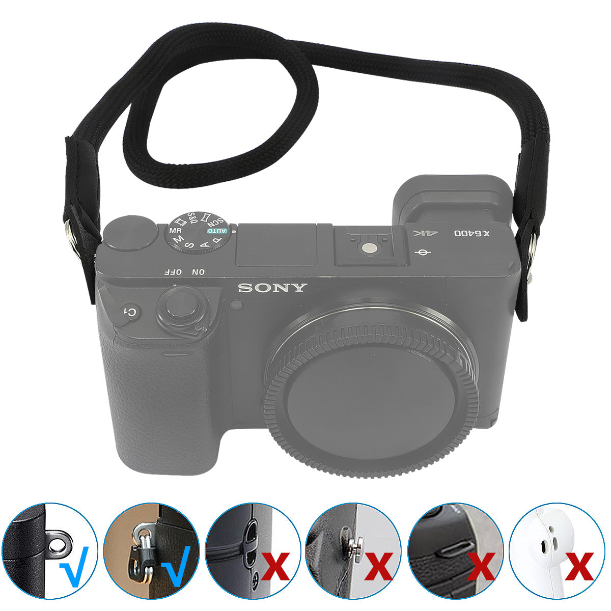 Haoge Camera Neck Strap for Olympus E-M1 E-M5 II III E-M10 II III E-P5 E-PL5 E-PL6 E-PL7 E-PL8 E-PL9 E-PL10 SH-1 SH-2 SH-3 PEN-F EM1 EM5 EM10 EP5 EPL7 EPL8 EPL9 EPL10 PENF Climbing Rope Black