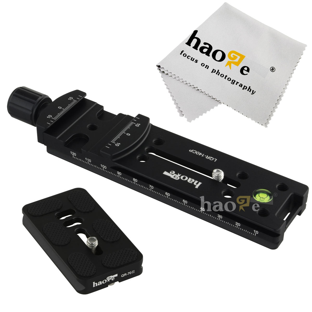 Haoge 140mm Nodal Slide Double Dovetail Focusing Rail Plate with Metal Quick Release Clamp and 70mm Plate for Camera Panoramic Panorama Close Up Macro Shoot fit Arca Swiss RRS Benro Kirk