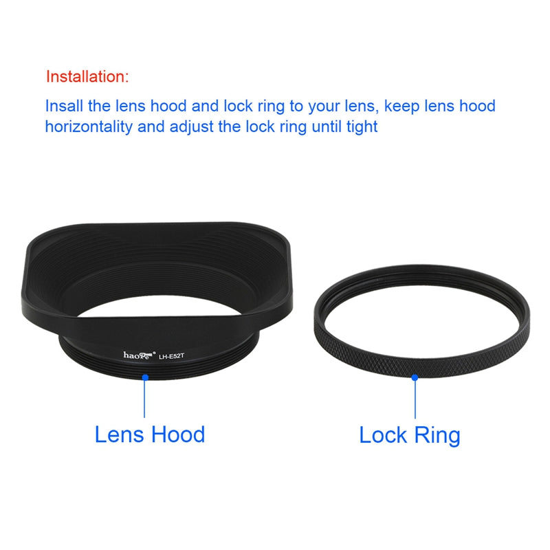 Haoge 52mm Screw Metal Square Lens Hood for Nikon NIKKOR Z 40mm f/2, Z 28mm f/2.8, Z 28mm f/2.8 (SE) Lens