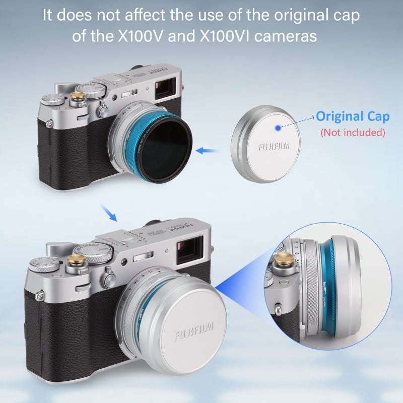 Haoge LUV-X54G Metal Lens Hood with MC UV Protection Multicoated Ultraviolet Lens Filter for Fujifilm Fuji X100V Camera Blue