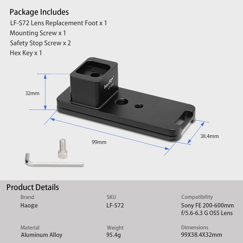 Haoge LF-S26 Lens Collar Replacement Foot Tripod Mount Ring for Sony FE 200-600mm f/5.6-6.3 G OSS SEL200600G Lens Built-in Arca Swiss Quick Release Plate