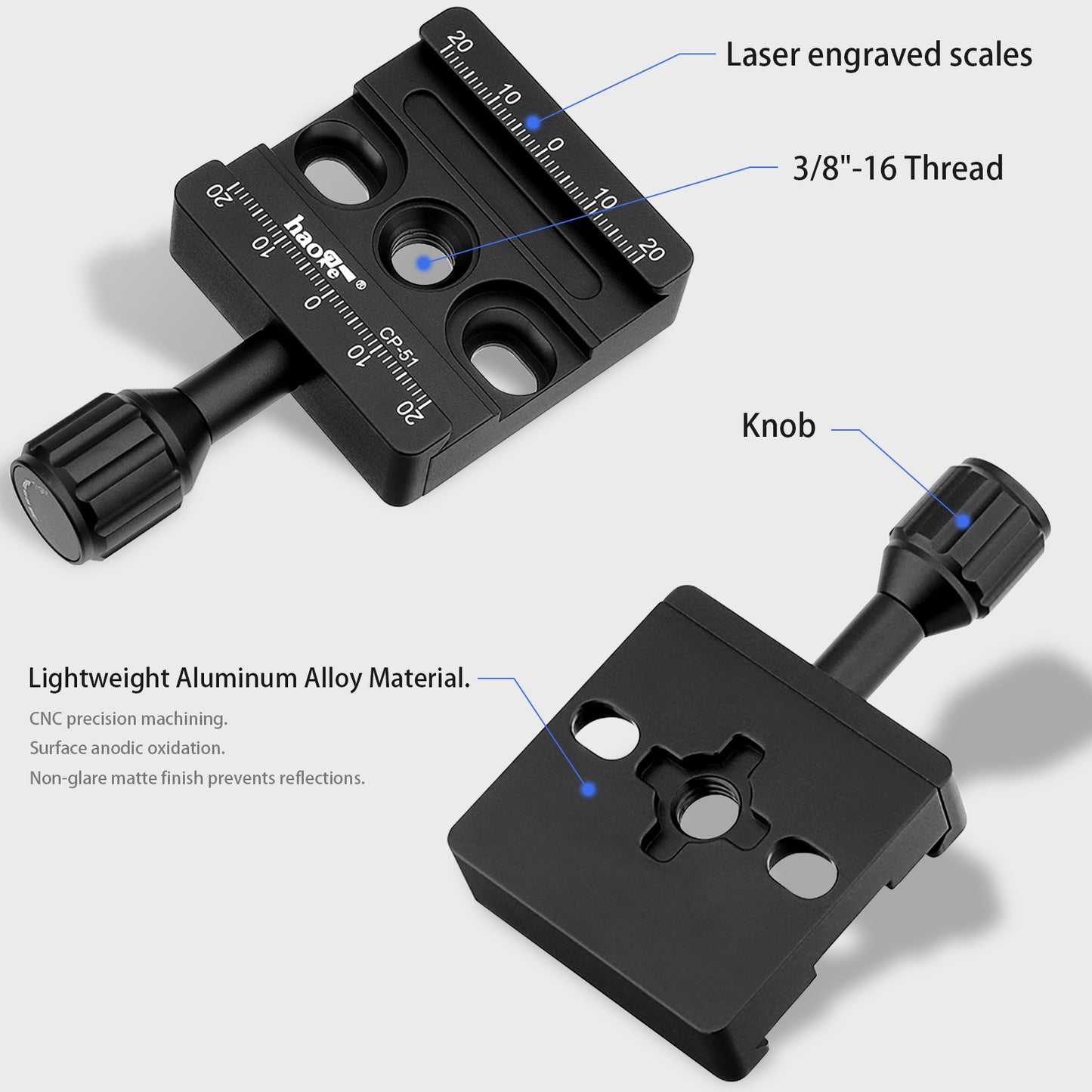 Haoge CP-51 50mm Screw Knob Clamp Adapter Mount for Quick Release QR Plate Camera Tripod Ballhead Monopod Ball Head Fit Arca Swiss