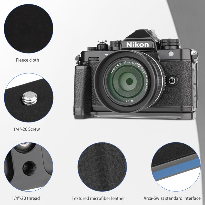 Haoge HG-ZFB Quick Release Plate Camera Bracket Holder Hand Grip for Nikon ZF Camera Black fit Arca Swiss Sunwayfoto Kirk RRS Benro