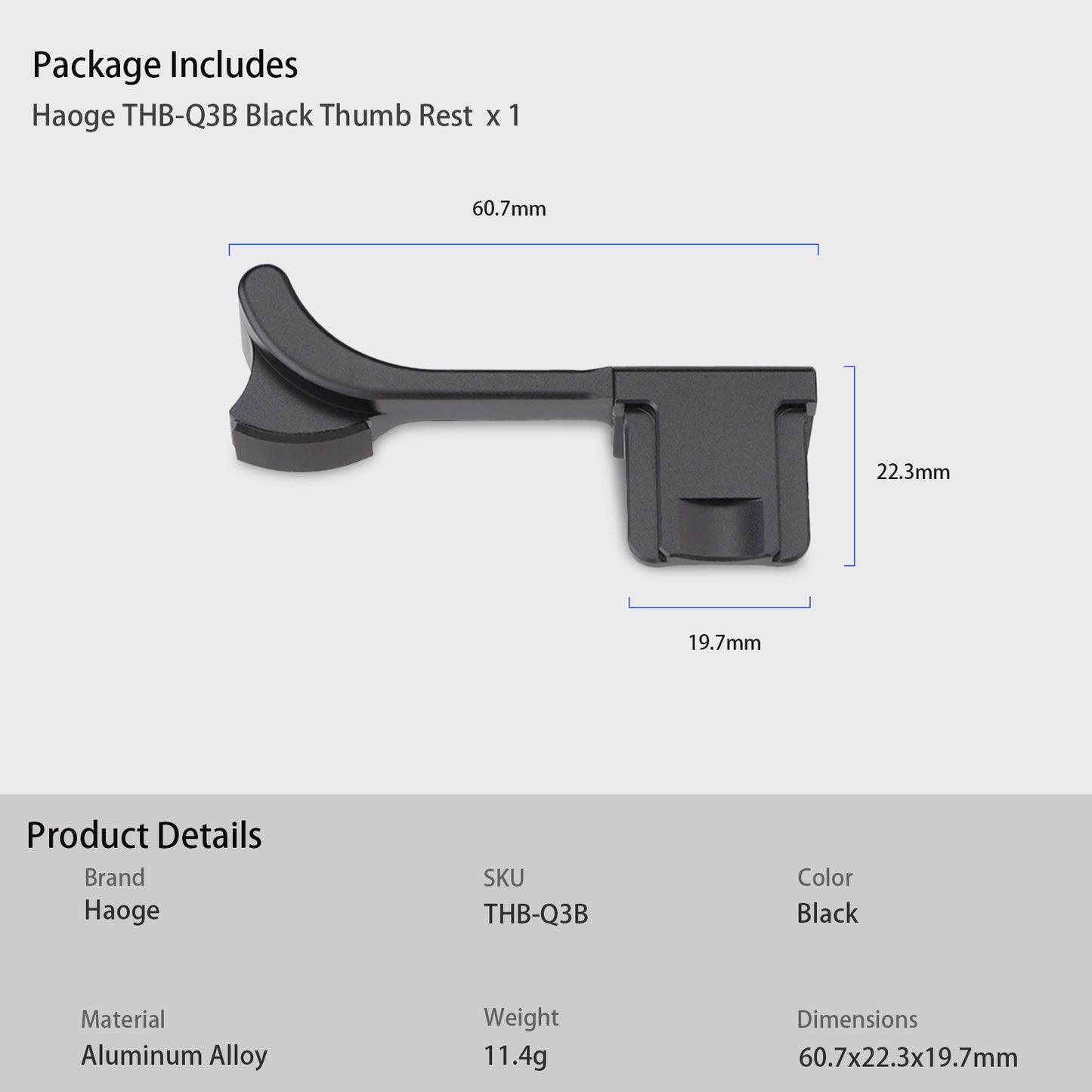 Haoge Metal Thumb Up Grip for Leica Q3 / Q3 43 Camera Digital AccessoriesTHB-Q3B Hot Shoe Thumb Up Rest Support Handgrip