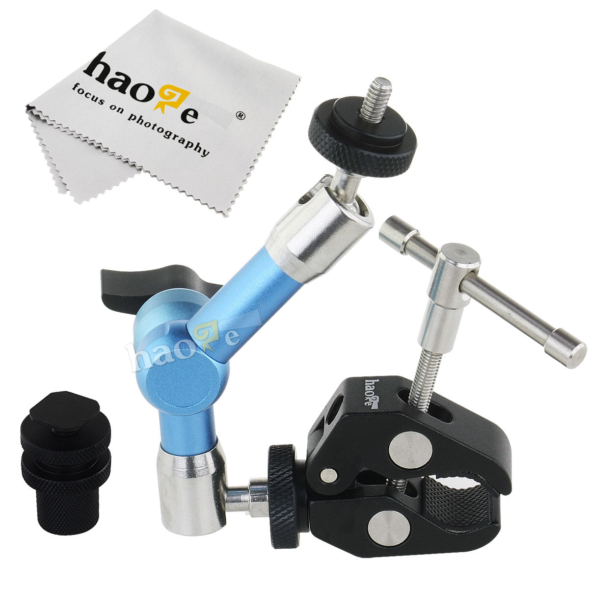 Haoge 7 inch Stainless Steel Articulating Friction Magic Arm with Large Clamp Crab Pliers Clip for HDMI LCD Monitor LED Light DSLR Camera Video Tripod Blue
