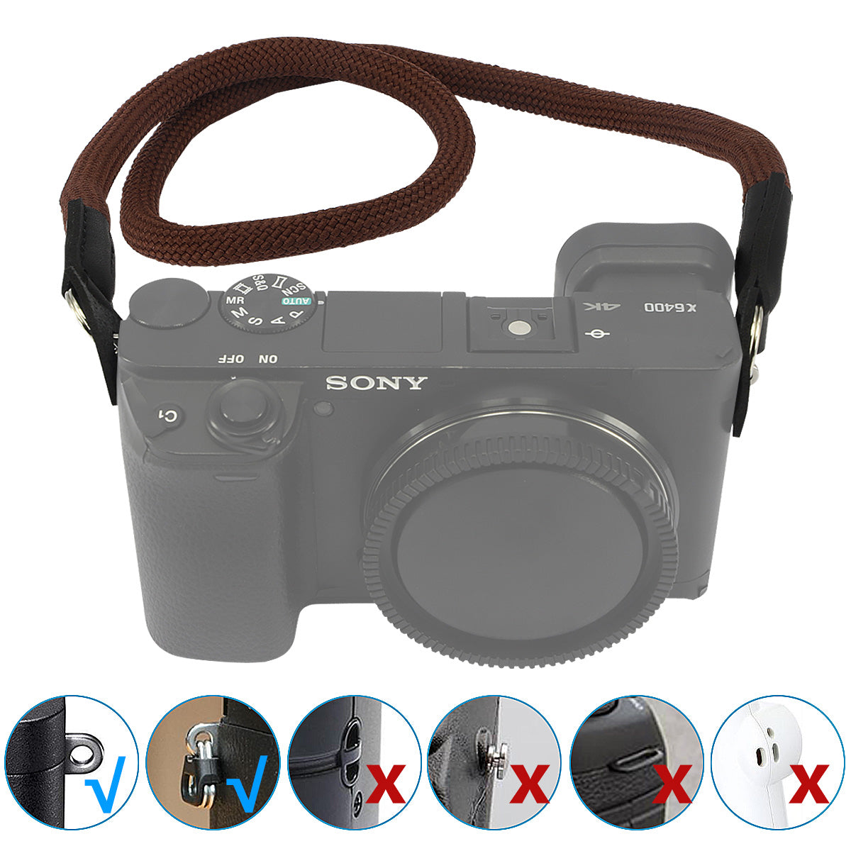 Haoge Camera Neck Strap for Sony A7C A7CII A7CR A1II a7, a7M2, a7M3, a7R, a7RM2, a7RM3, a7RM4, a7S, a7SM2, a9, a9M2, a99M2, RX10, RX10M2, RX10M3, RX10M4, RX1RM2 Climbing Rope Coffee