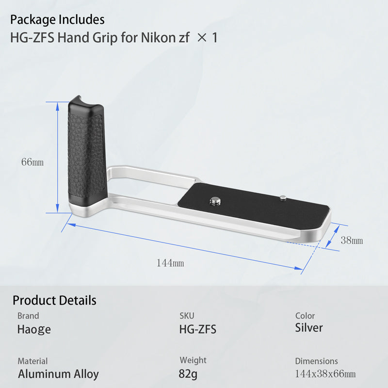 Haoge HG-ZFS Quick Release Plate Camera Bracket Holder Hand Grip for Nikon ZF Camera Silver fit Arca Swiss Sunwayfoto Kirk RRS Benro