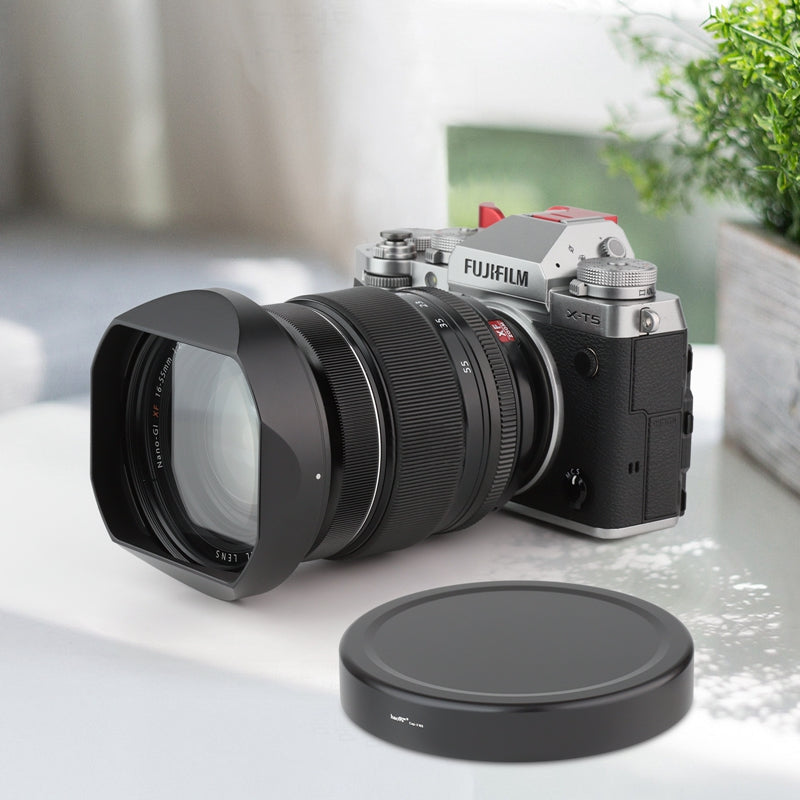 Haoge LH-X165 Square Metal Lens Hood Shade with Metal Cap for Fujifilm Fuji Fujinon XF XF16-55mm F2.8 R LM WR lens xf16-55mm/f2.8