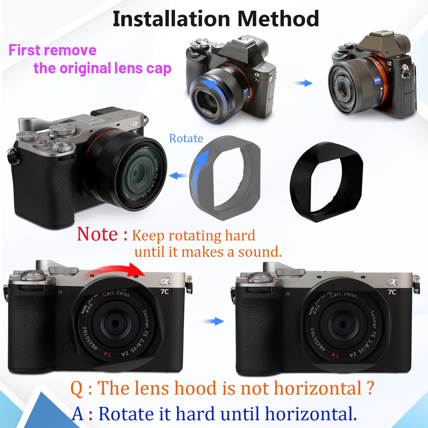 Haoge LH-RX1B Square Metal Bayonet Lens Hood Shade for Sony Cyber Shot DSC RX1 RX1R RX1RII RX1RIII and FE 35MM F2.8 55MM/F1,8 Lens