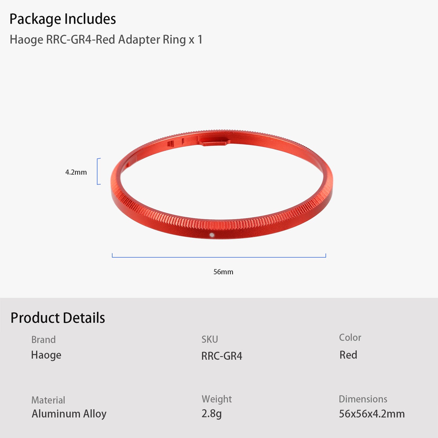 Haoge RRC-GR4-Red Metal Decorate Ring Cap for RICOH GR IV Camera replaces GN-3