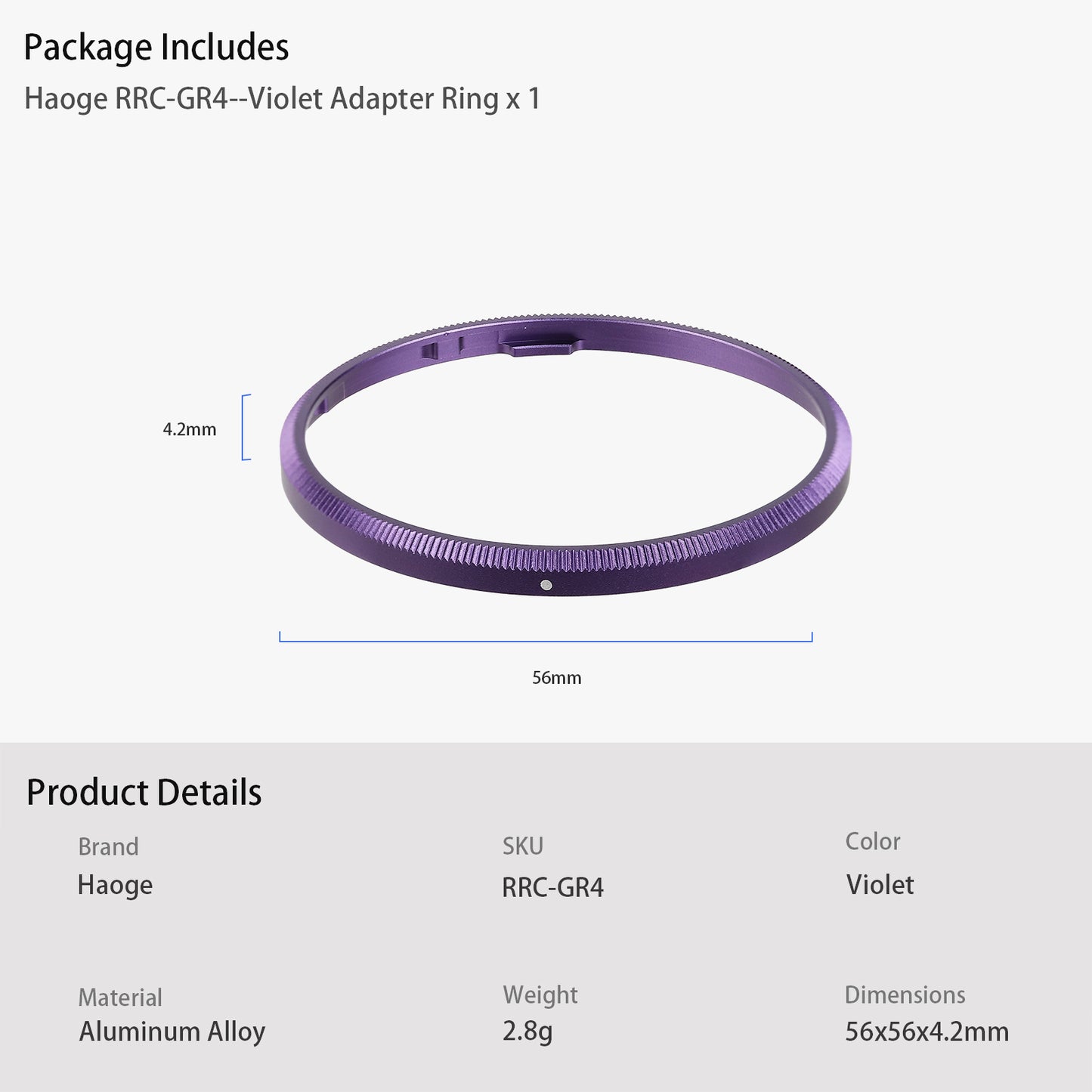 Haoge RRC-GR4-Violet Metal Decorate Ring Cap for RICOH GR IV Camera replaces GN-3